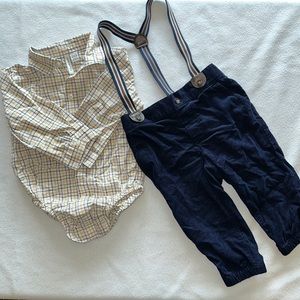 Janie and jack button down onesie and corduroy suspenders